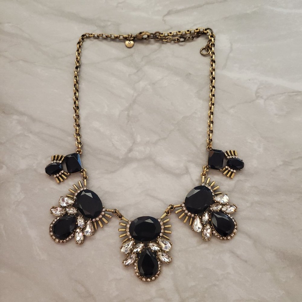 ✨ J.Crew Black Gold Pave Rhinestones Art Deco Statement  Antiqued ✨
